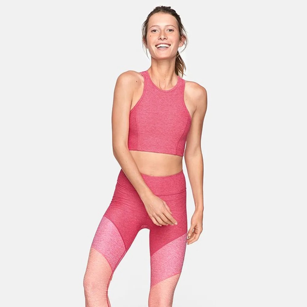 OUTDOOR VOICES Athena Halter Racerback Crop Top Sports Bra (Flamingo Pink, S)